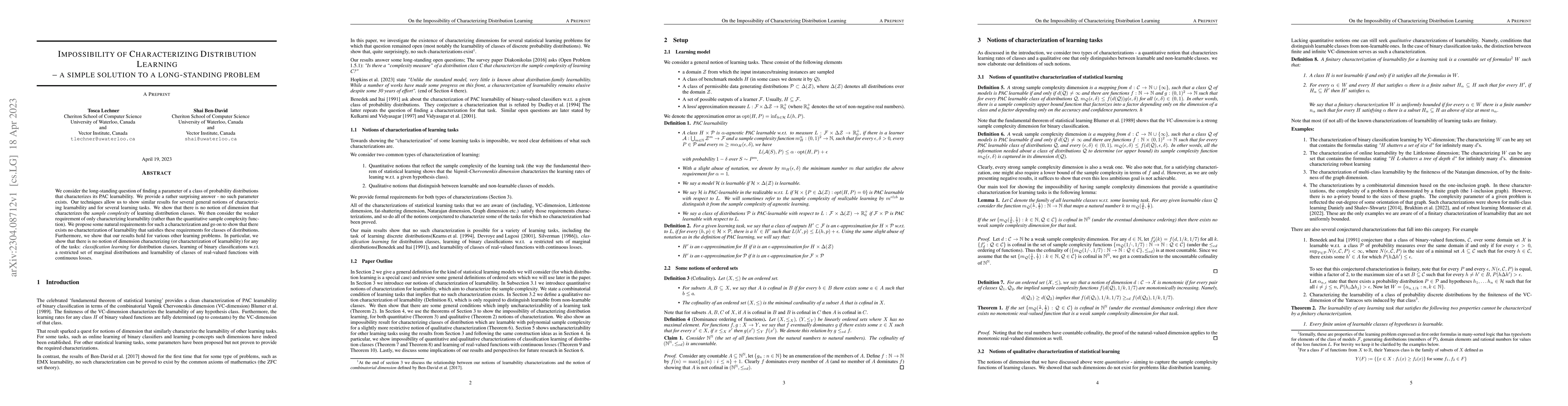 Thumbnail for Impossibility of Characterizing Distribution Learning -- a simple
  solution to a long-standing problem
