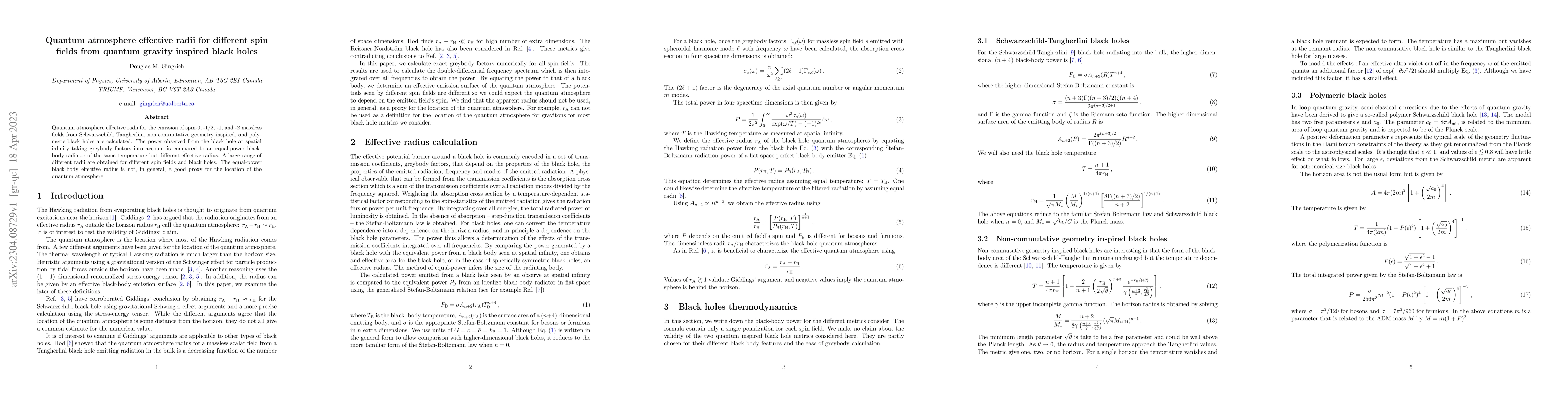 Thumbnail for Quantum atmosphere effective radii for different spin fields from
  quantum gravity inspired black holes