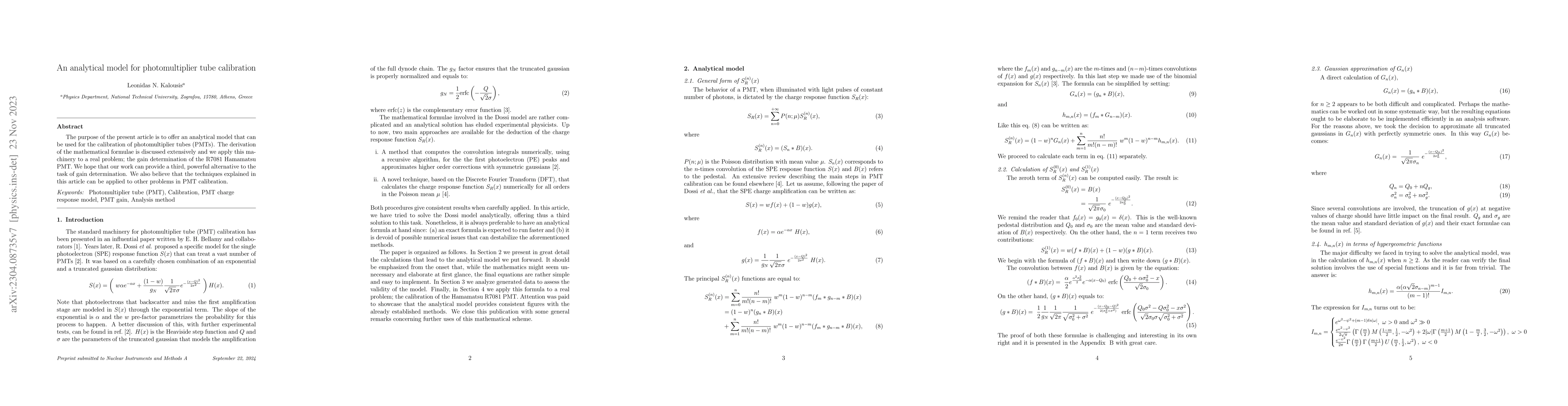 Thumbnail for An analytical model for photomultiplier tube calibration