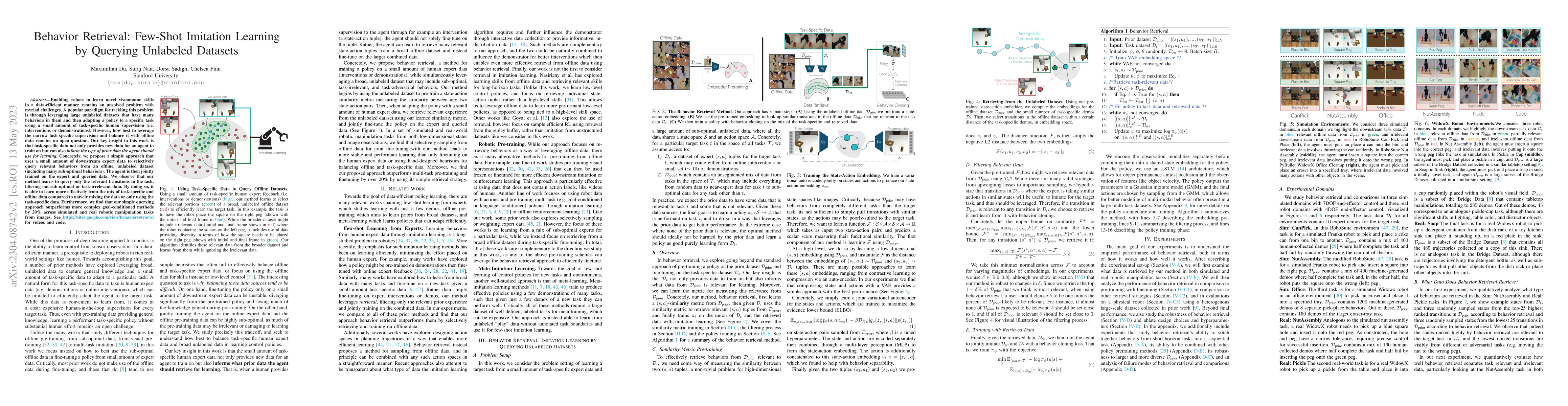 Thumbnail for Behavior Retrieval: Few-Shot Imitation Learning by Querying Unlabeled
  Datasets