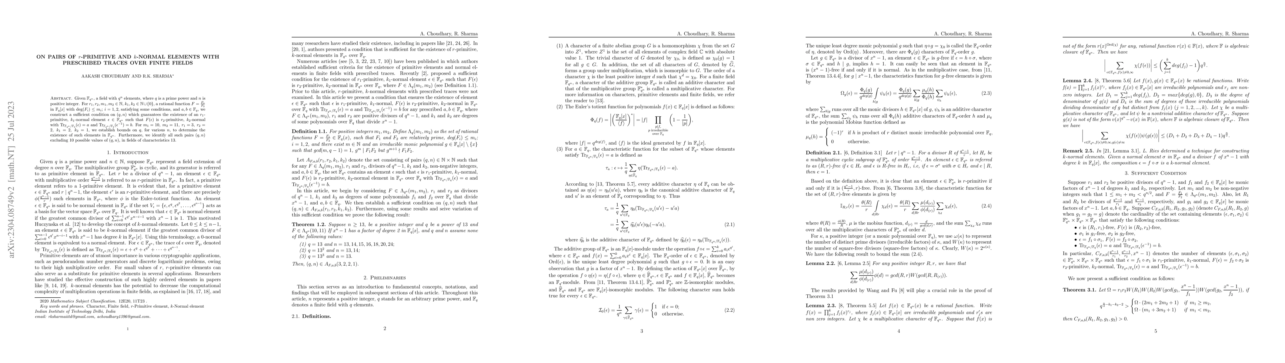 Thumbnail for On pairs of $r$-primitive and $k$-normal elements with prescribed traces
  over finite fields