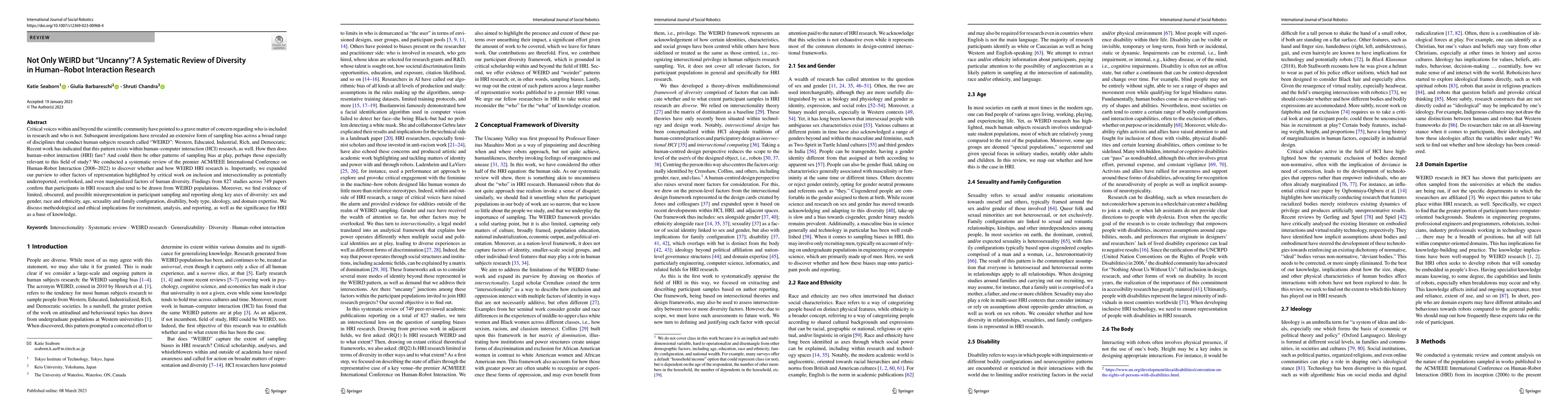 Thumbnail for Not Only WEIRD but "Uncanny"? A Systematic Review of Diversity in
  Human-Robot Interaction Research