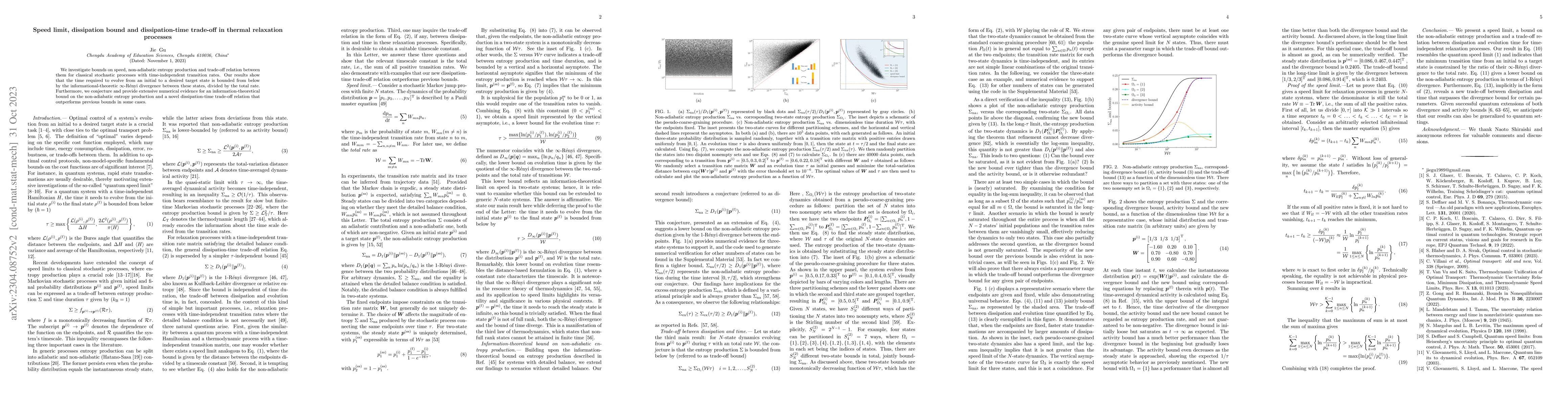 Thumbnail for Speed limit, dissipation bound and dissipation-time trade-off in thermal
  relaxation processes