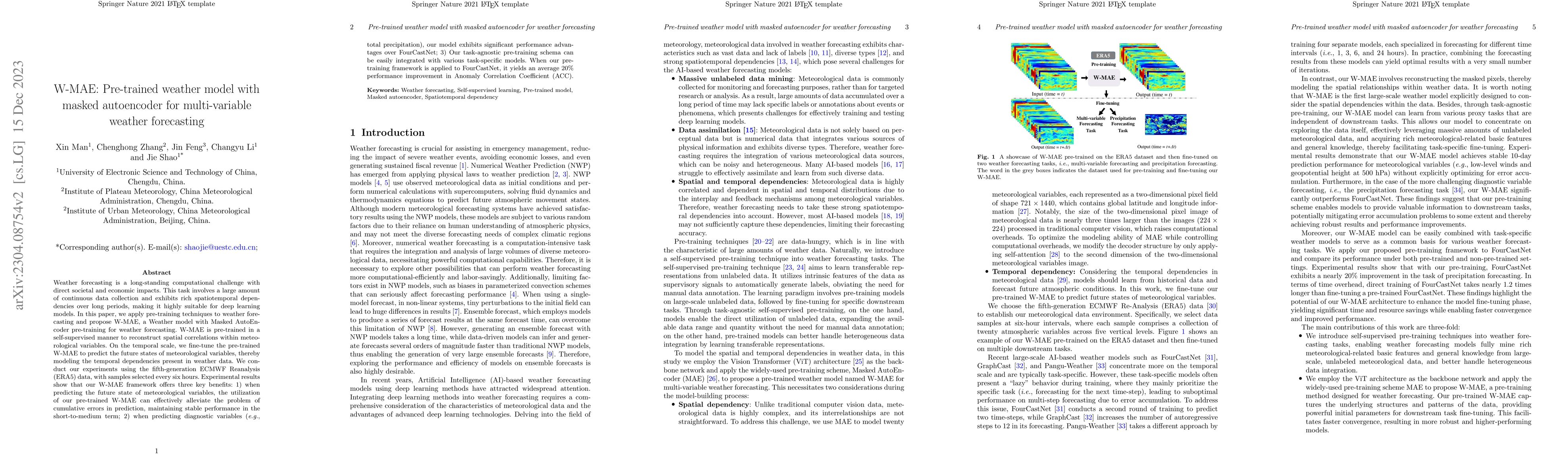 Thumbnail for W-MAE: Pre-trained weather model with masked autoencoder for
  multi-variable weather forecasting