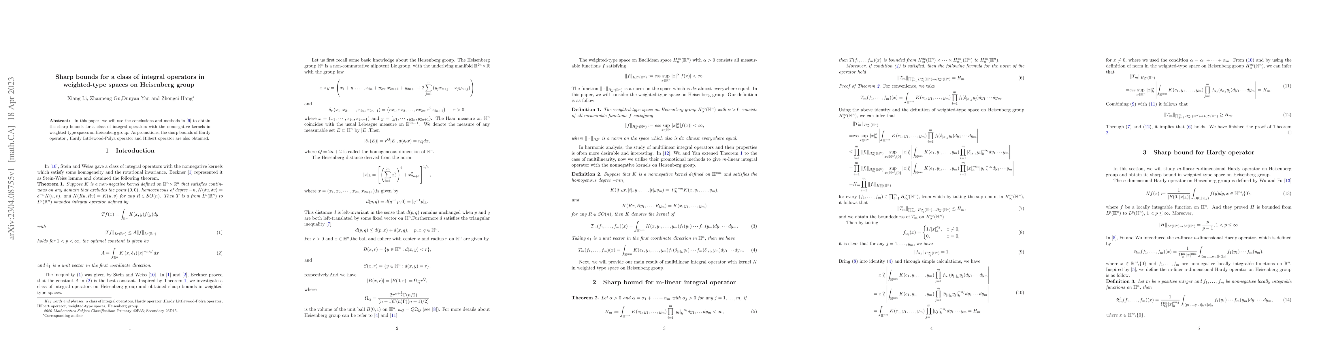 Thumbnail for Sharp bounds for a class of integral operators in weighted-type spaces
  on Heisenberg group