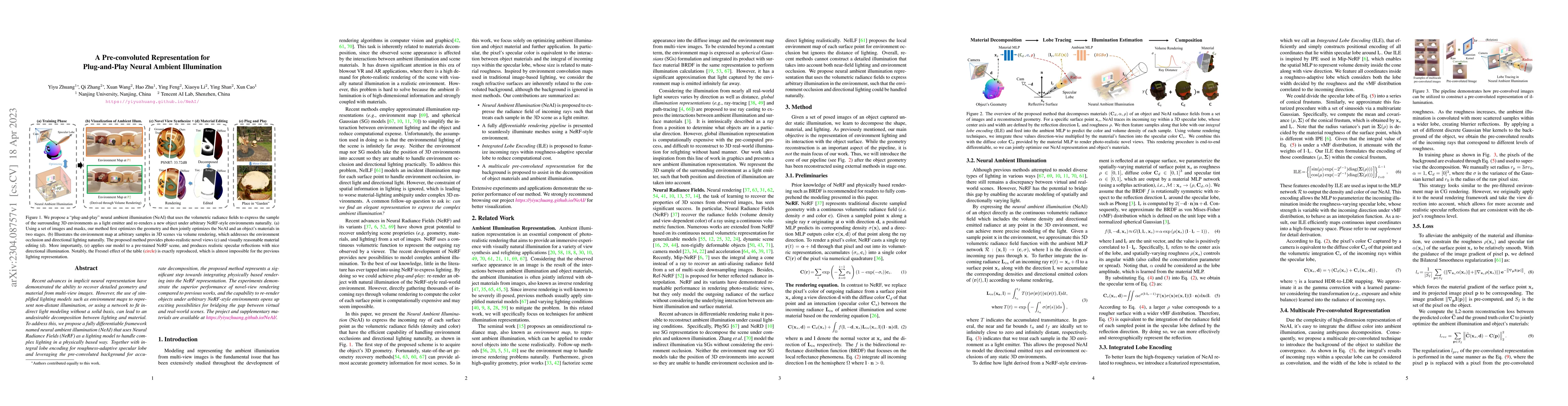 Thumbnail for NeAI: A Pre-convoluted Representation for Plug-and-Play Neural Ambient
  Illumination