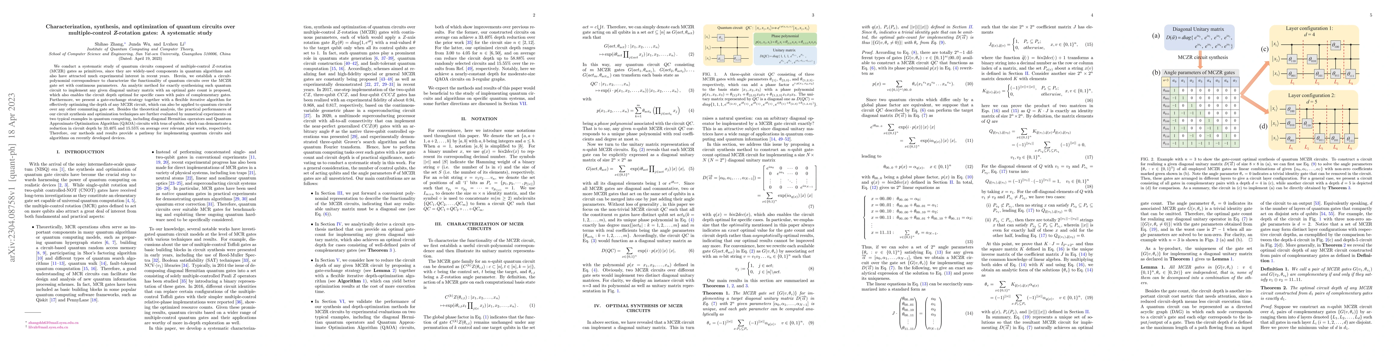 Thumbnail for Characterization, synthesis, and optimization of quantum circuits over
  multiple-control $\textit{Z}$-rotation gates: A systematic study