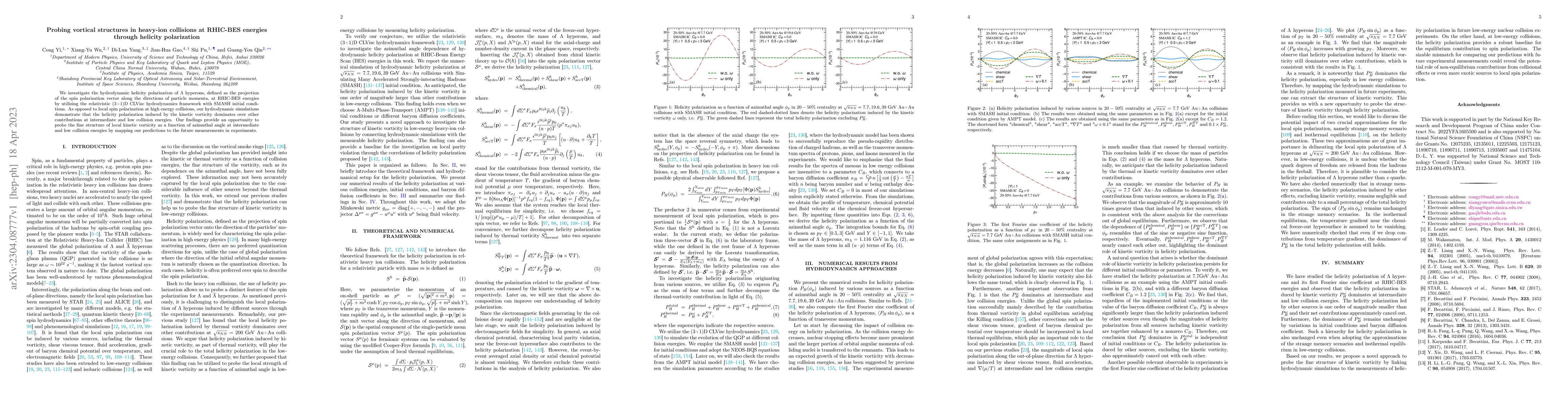 Thumbnail for Probing vortical structures in heavy-ion collisions at RHIC-BES energies
  through helicity polarization