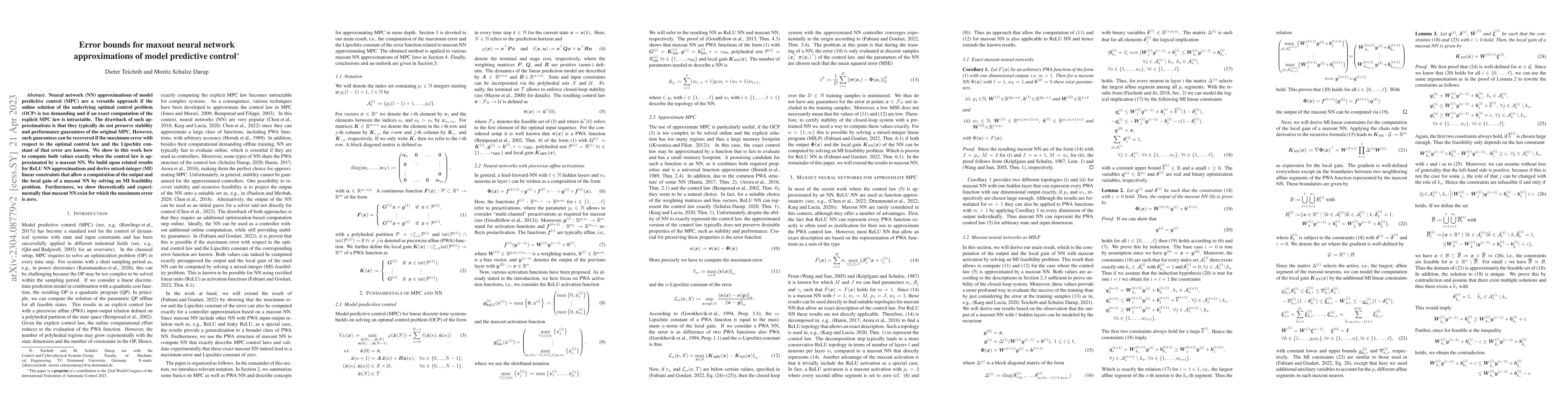 Thumbnail for Error bounds for maxout neural network approximations of model
  predictive control