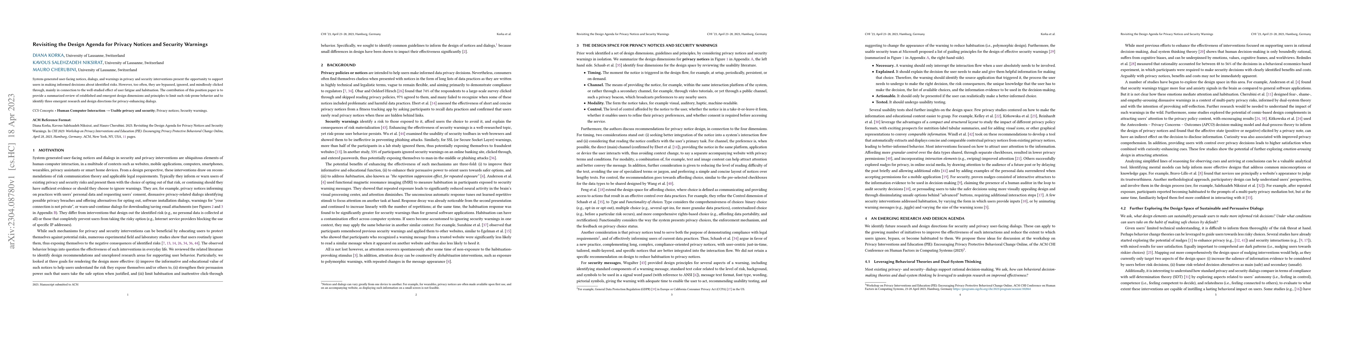 Thumbnail for Revisiting the Design Agenda for Privacy Notices and Security Warnings