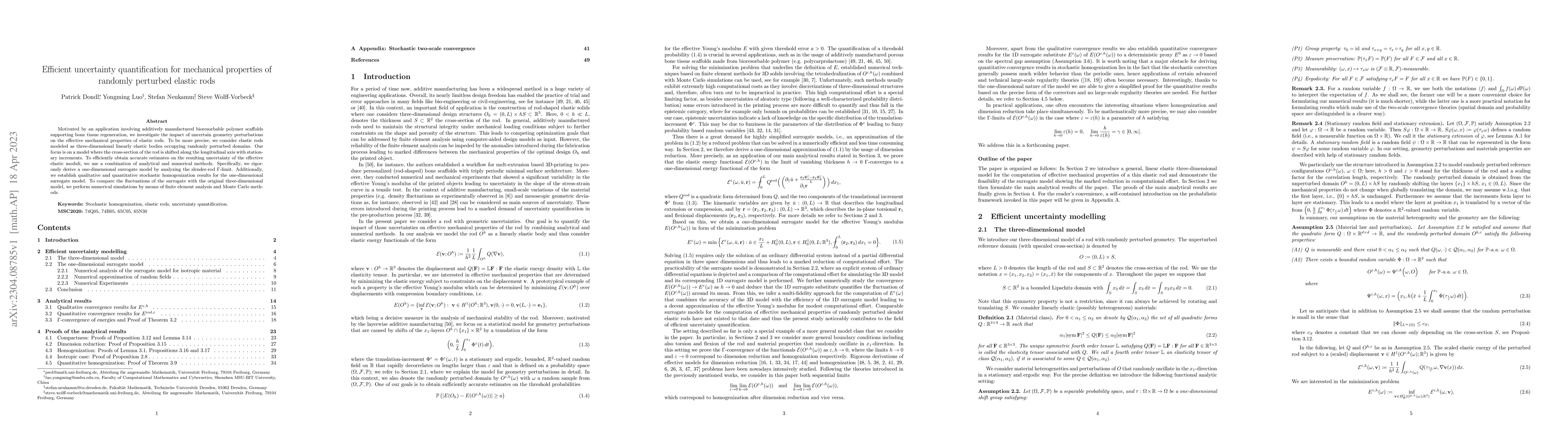Thumbnail for Efficient uncertainty quantification for mechanical properties of
  randomly perturbed elastic rods