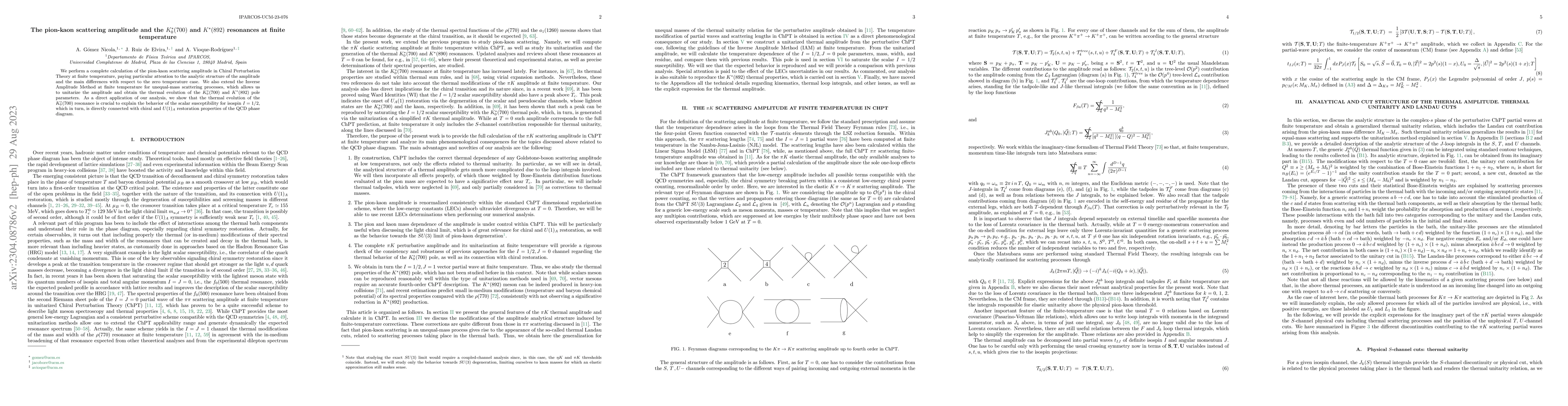 Thumbnail for The pion-kaon scattering amplitude and the $K^0(700)$ and $K^*(892)$
  resonances at finite temperature