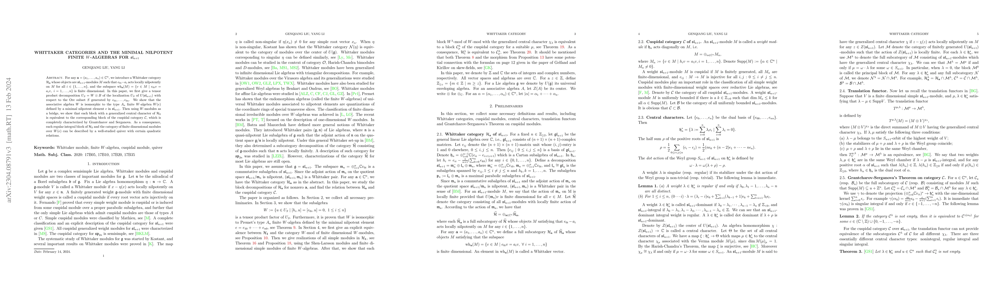 Thumbnail for Whittaker categories and the minimal nilpotent finite $W$-algebra for
  $\mathfrak{sl}_{n+1}$