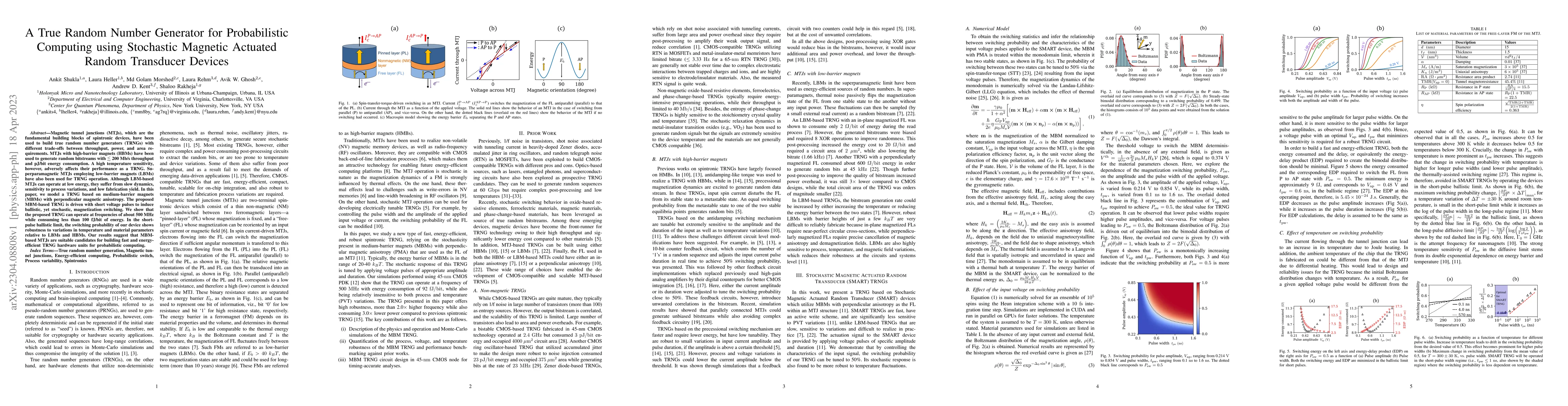 Thumbnail for A True Random Number Generator for Probabilistic Computing using
  Stochastic Magnetic Actuated Random Transducer Devices
