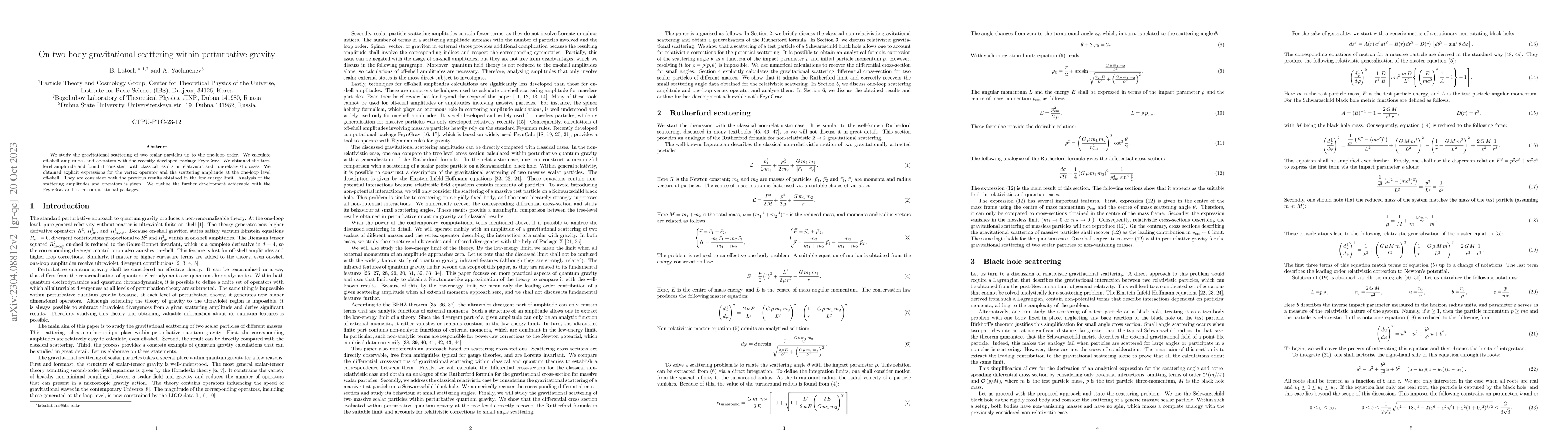 Thumbnail for On two body gravitational scattering within perturbative gravit