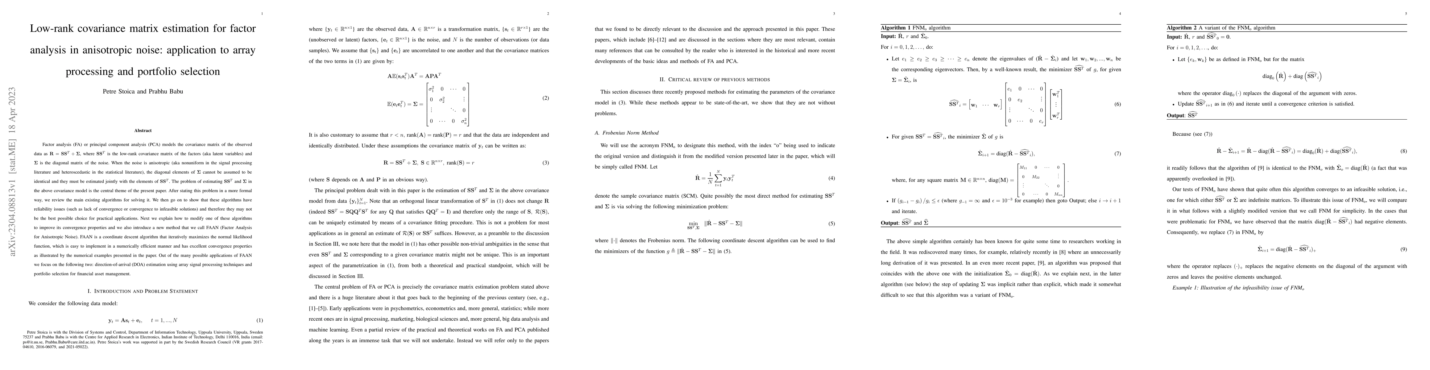 Thumbnail for Low-rank covariance matrix estimation for factor analysis in anisotropic
  noise: application to array processing and portfolio selection