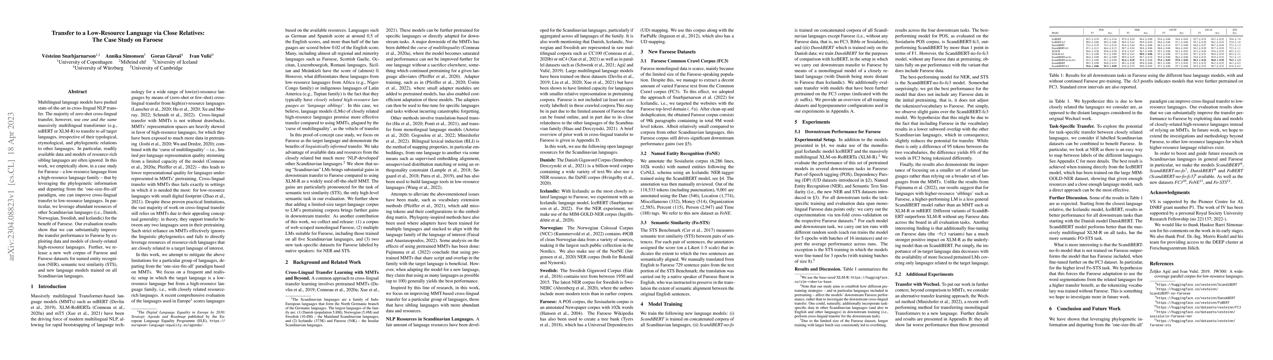 Thumbnail for Transfer to a Low-Resource Language via Close Relatives: The Case Study
  on Faroese