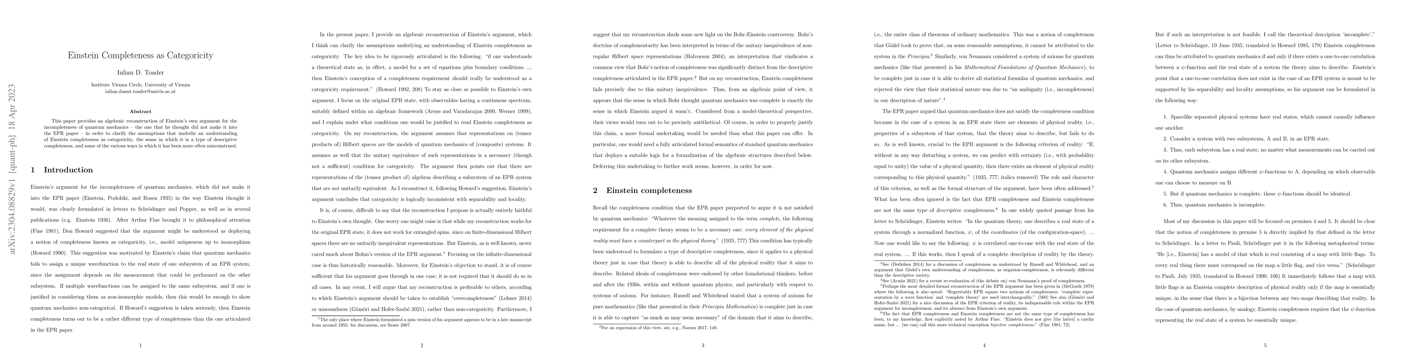 Thumbnail for Einstein Completeness as Categoricity
