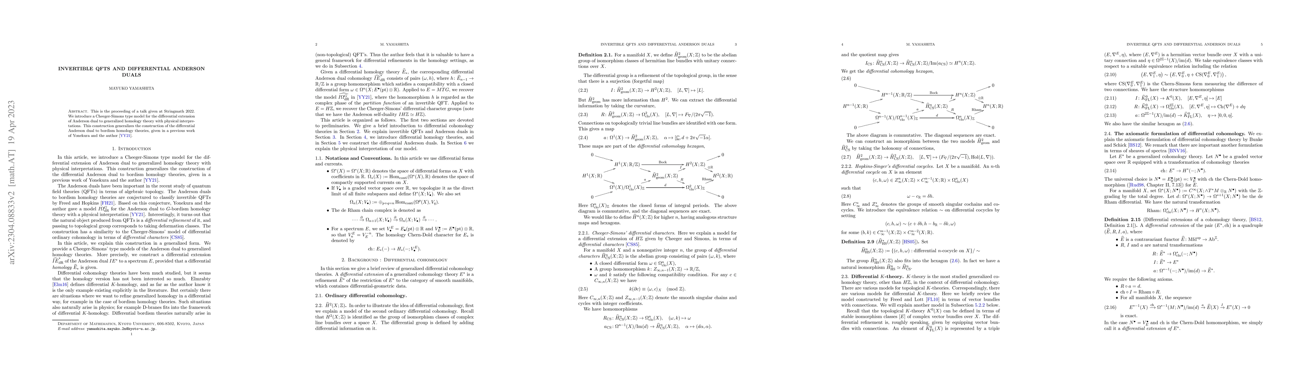 Thumbnail for Invertible QFTs and differential Anderson duals
