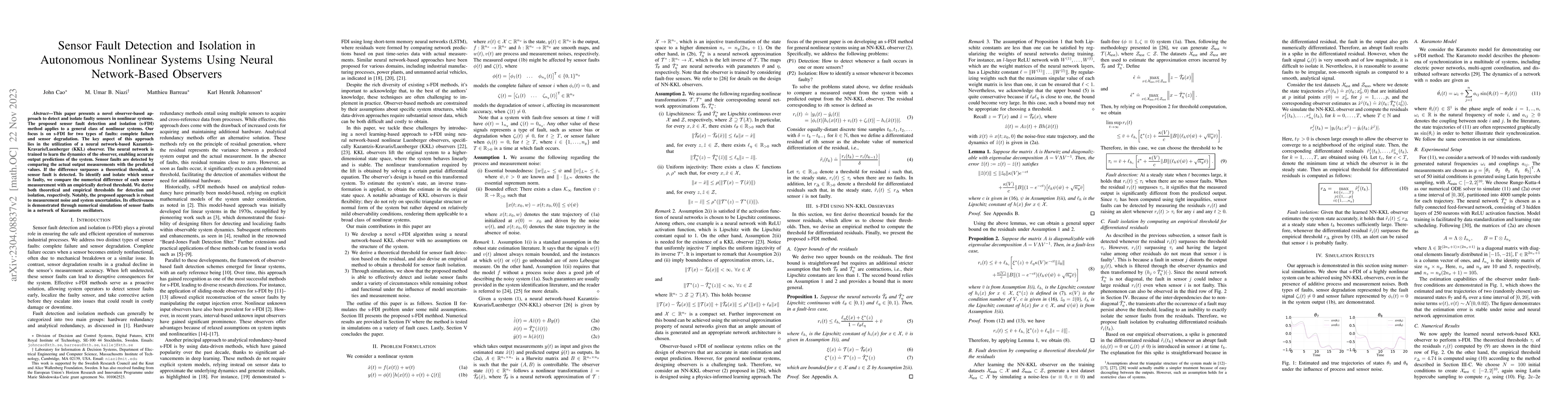Thumbnail for Sensor Fault Detection and Isolation in Autonomous Nonlinear Systems
  Using Neural Network-Based Observers
