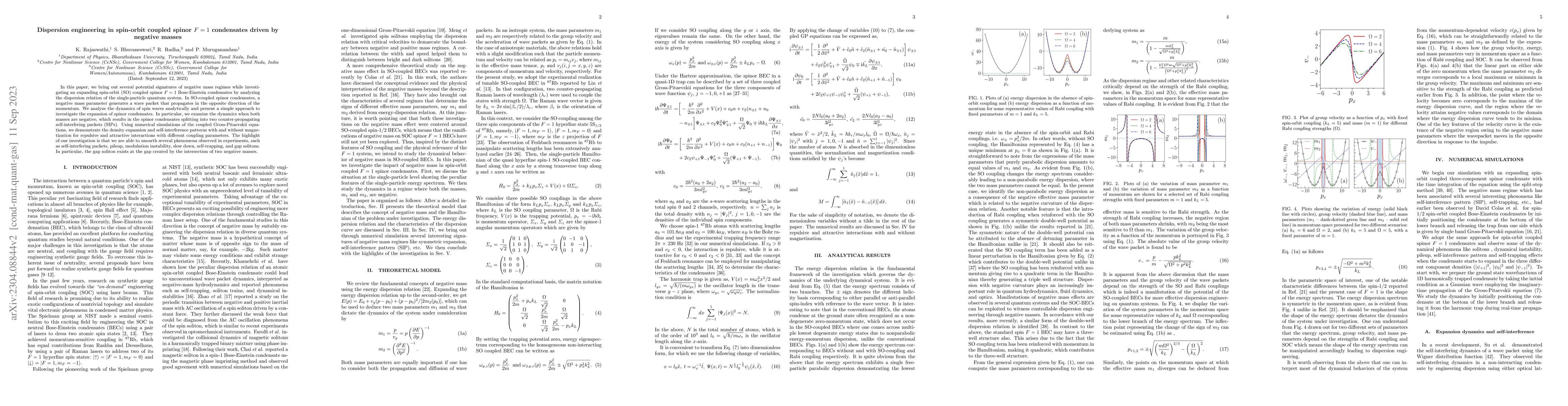 Thumbnail for Dispersion engineering in spin-orbit coupled spinor $F=1$ condensates
  driven by negative masses