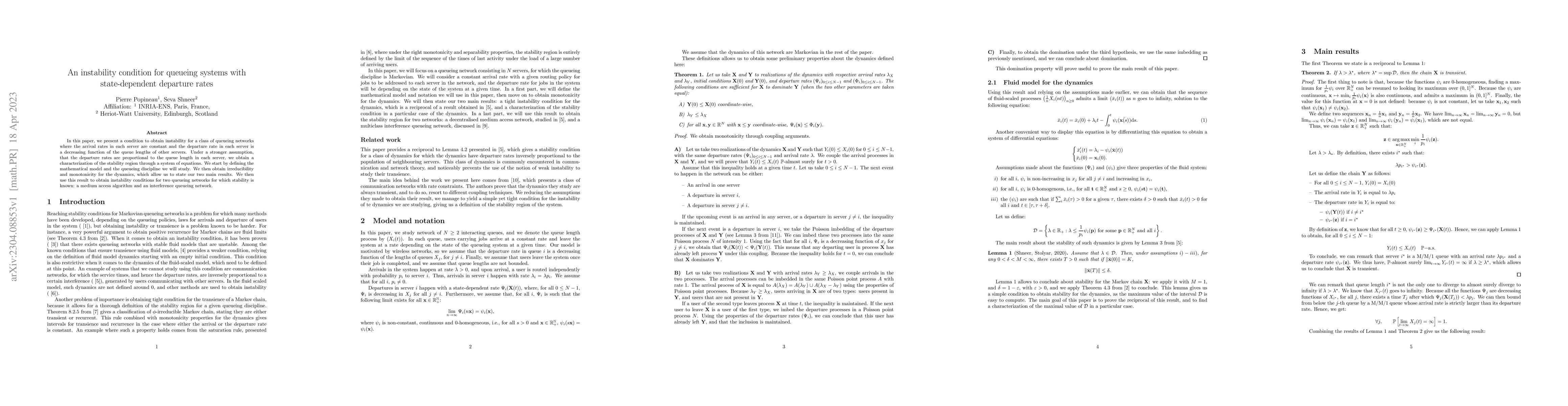 Thumbnail for An instability condition for queuing systems with state-dependent
  departure rates