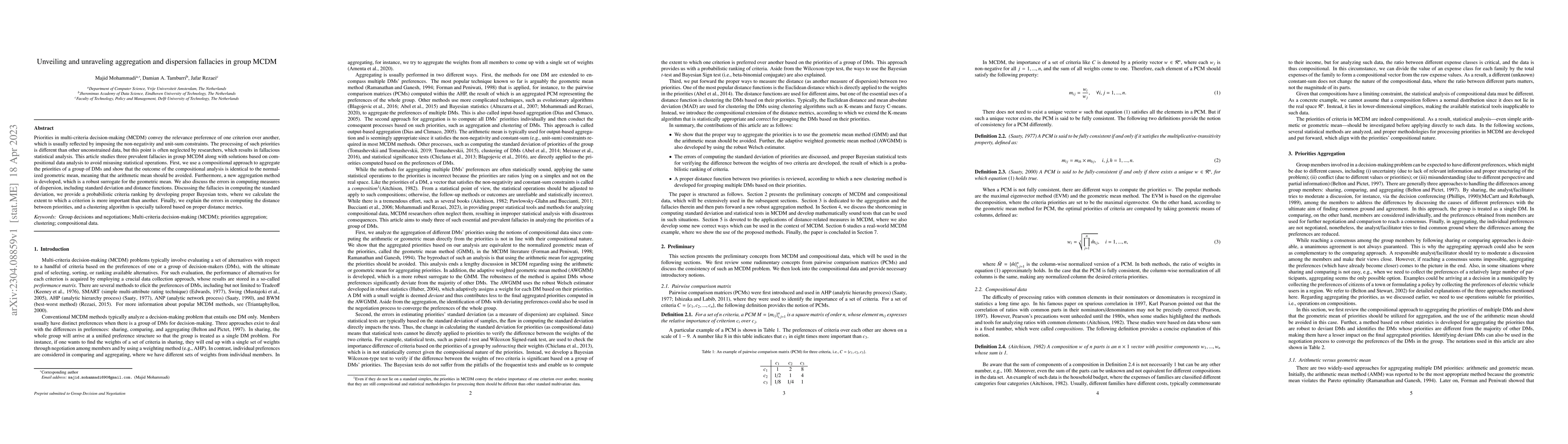 Thumbnail for Unveiling and unraveling aggregation and dispersion fallacies in group
  MCDM