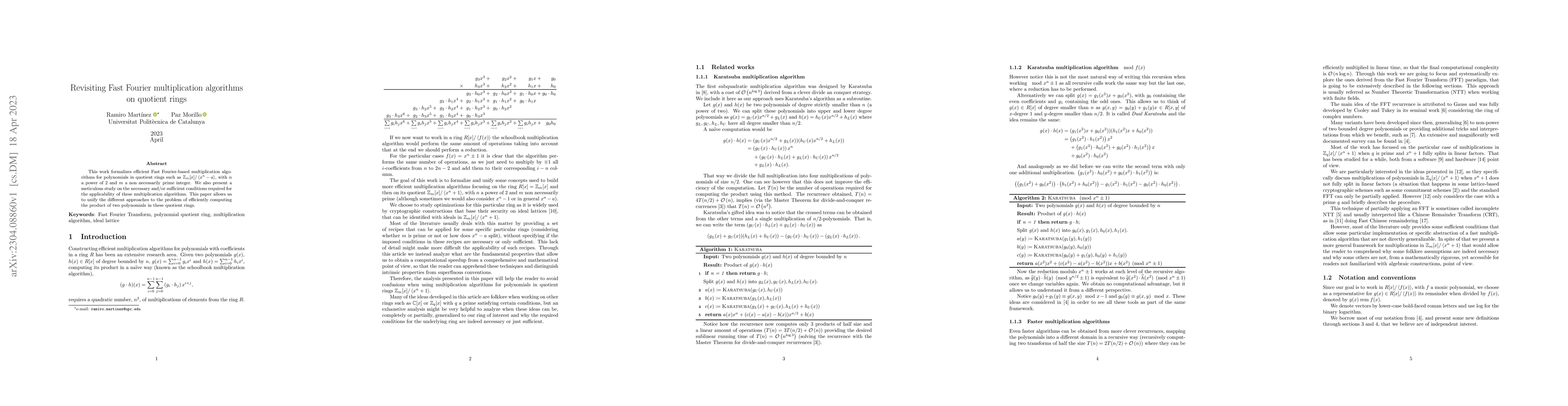 Thumbnail for Revisiting Fast Fourier multiplication algorithms on quotient rings