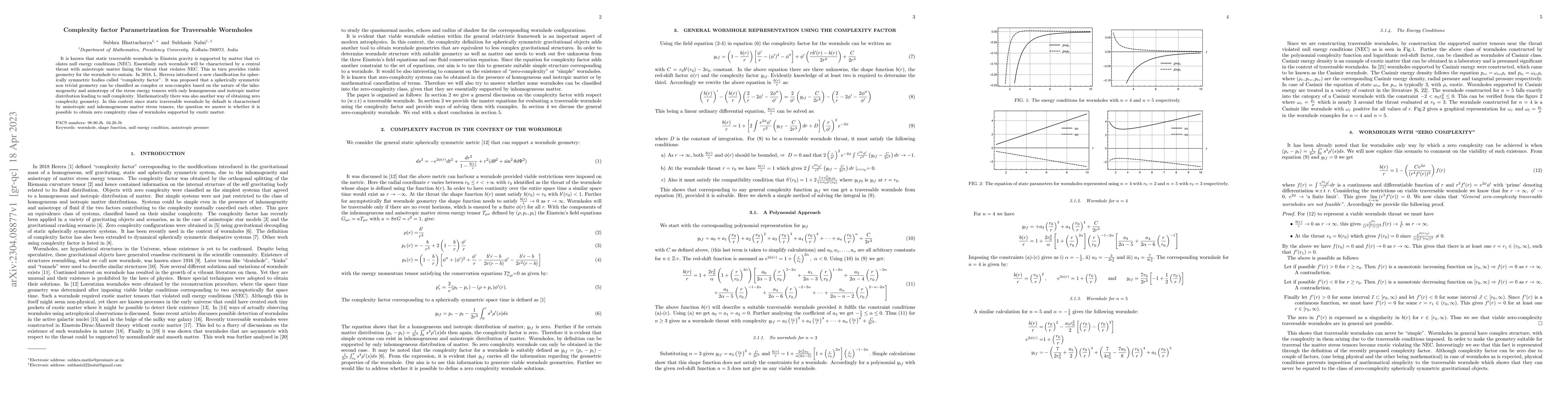 Thumbnail for Complexity factor Parametrization for Traversable Wormholes