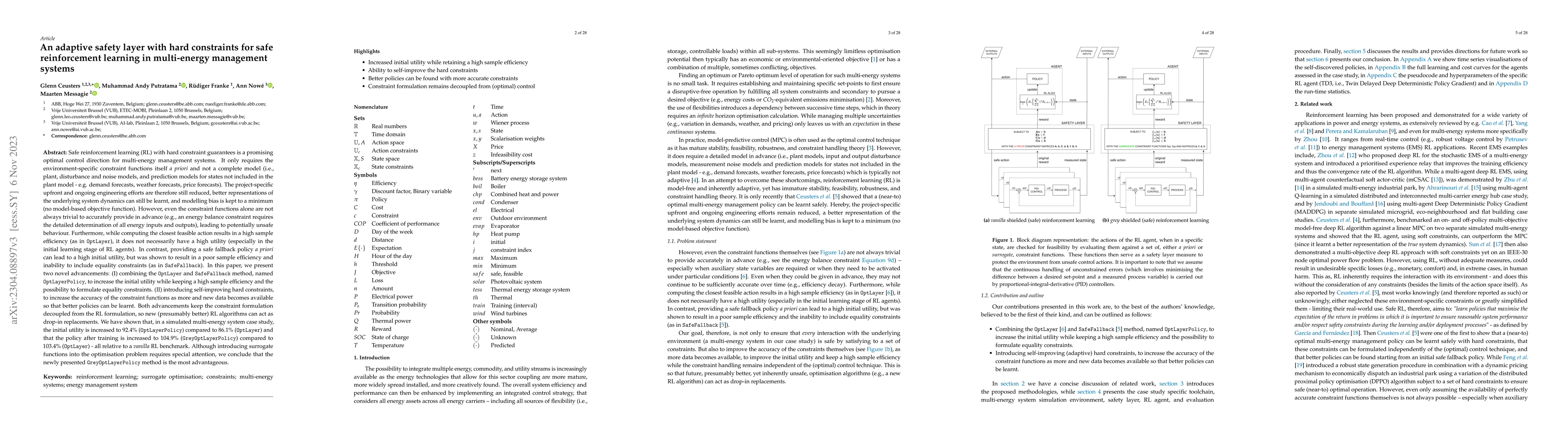 Thumbnail for An adaptive safety layer with hard constraints for safe reinforcement
  learning in multi-energy management systems