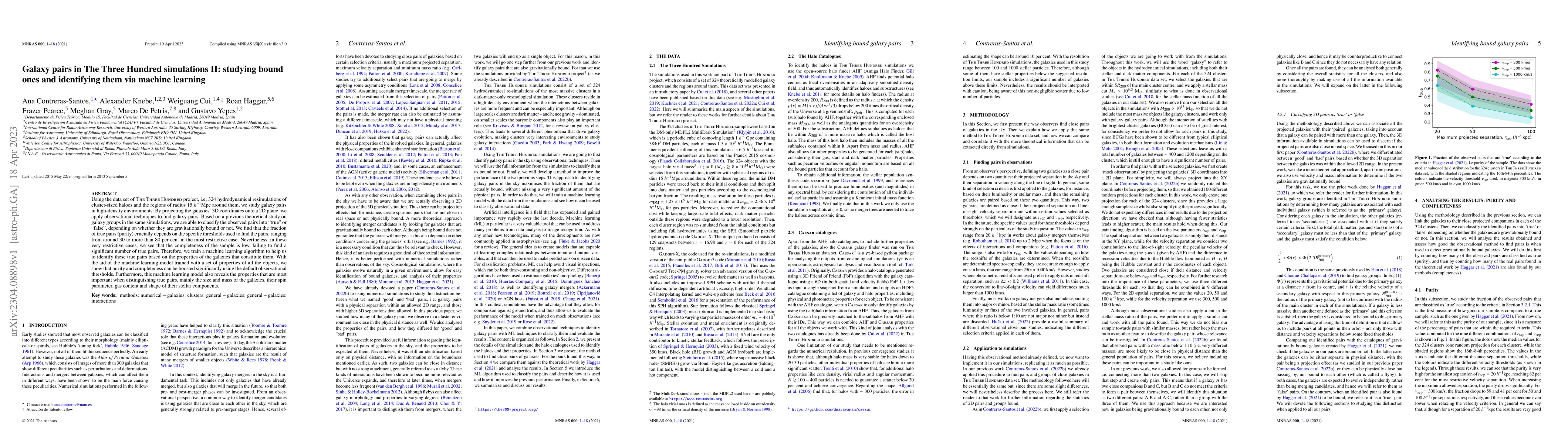 Thumbnail for Galaxy pairs in The Three Hundred simulations II: studying bound ones
  and identifying them via machine learning