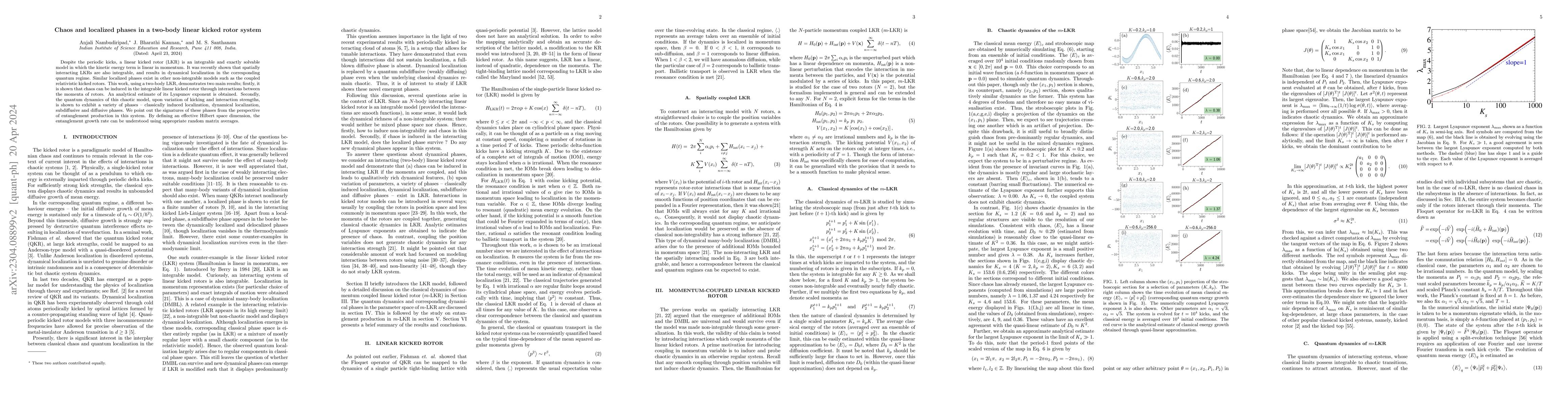 Thumbnail for Chaos and localized phases in a two-body linear kicked rotor system