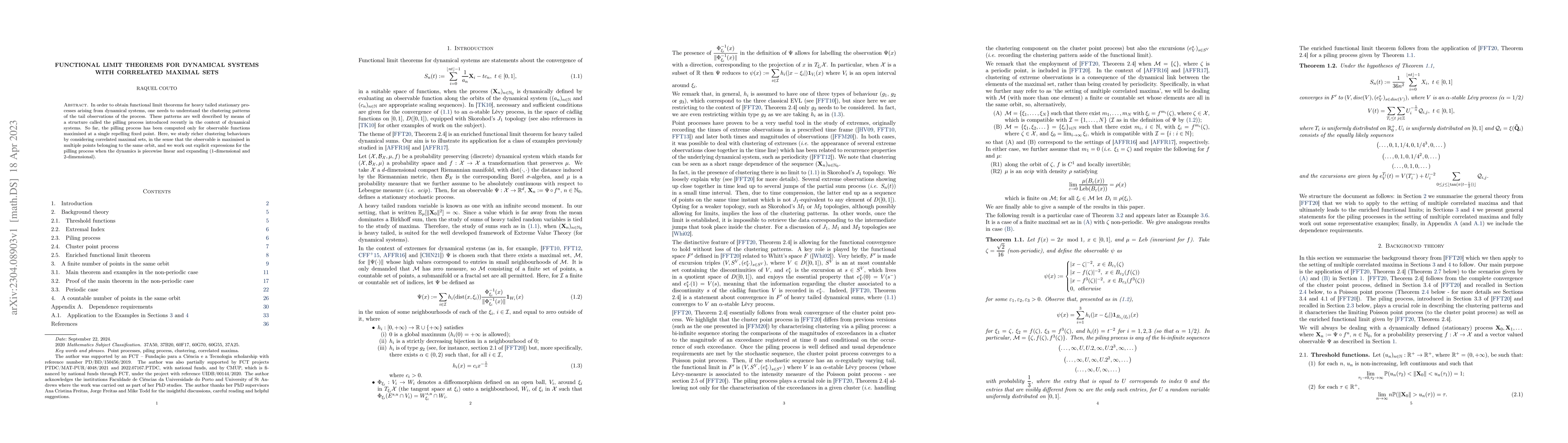 Thumbnail for Functional Limit Theorems for Dynamical Systems with Correlated Maximal
  Sets