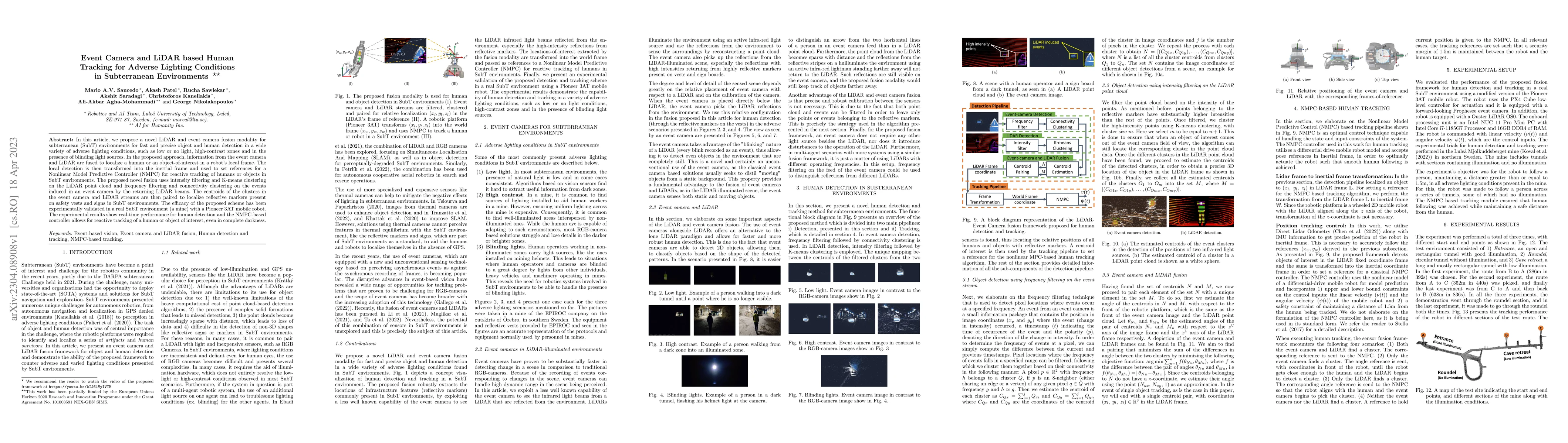 Thumbnail for Event Camera and LiDAR based Human Tracking for Adverse Lighting
  Conditions in Subterranean Environments