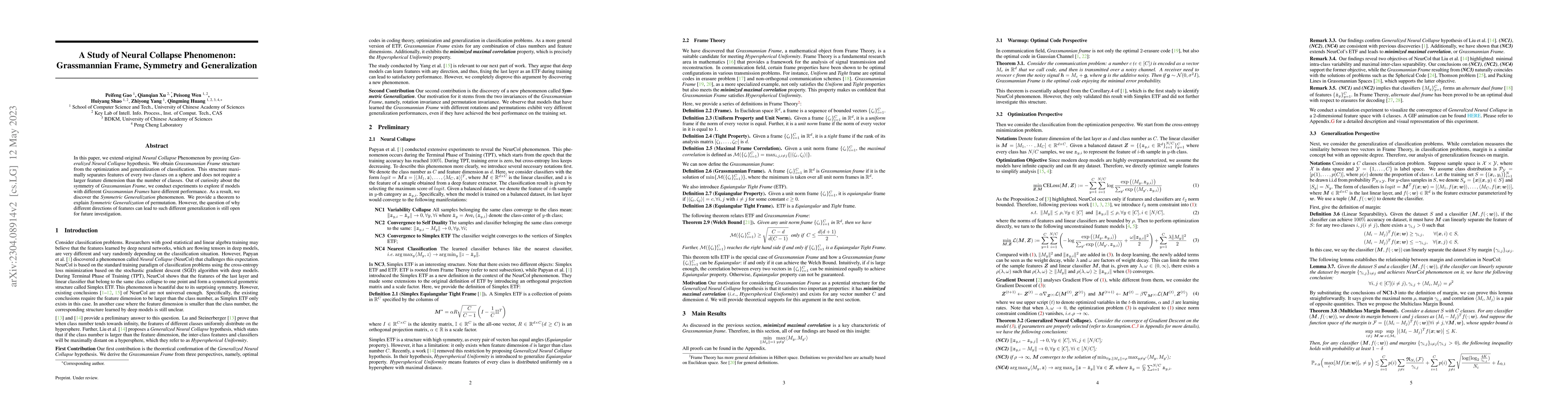 Thumbnail for A Study of Neural Collapse Phenomenon: Grassmannian Frame, Symmetry and
  Generalization