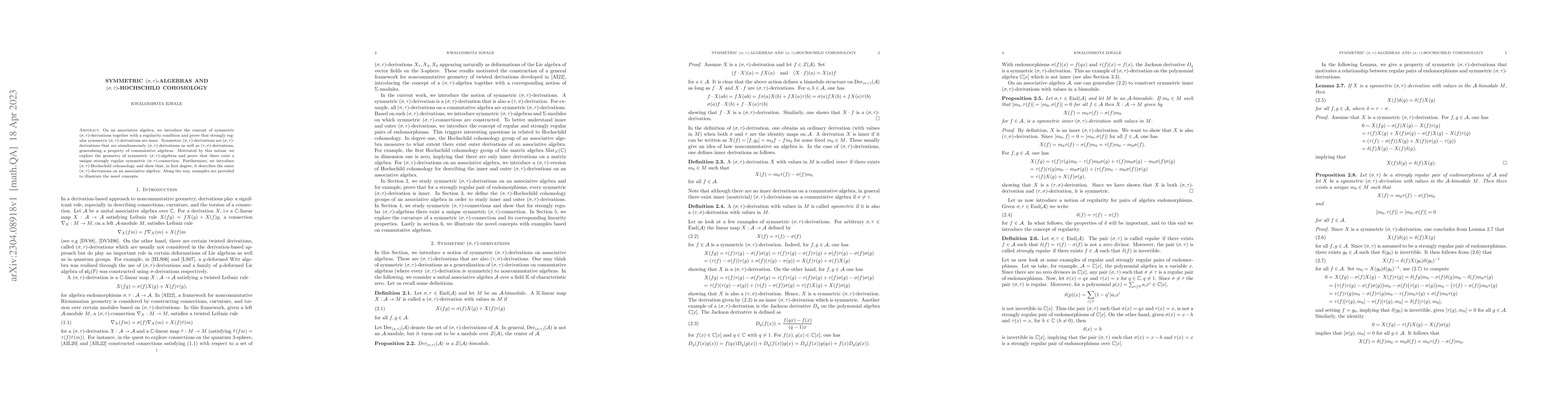 Thumbnail for Symmetric $(\sigma,\tau)$-algebras and $(\sigma,\tau)$-Hochschild
  cohomology