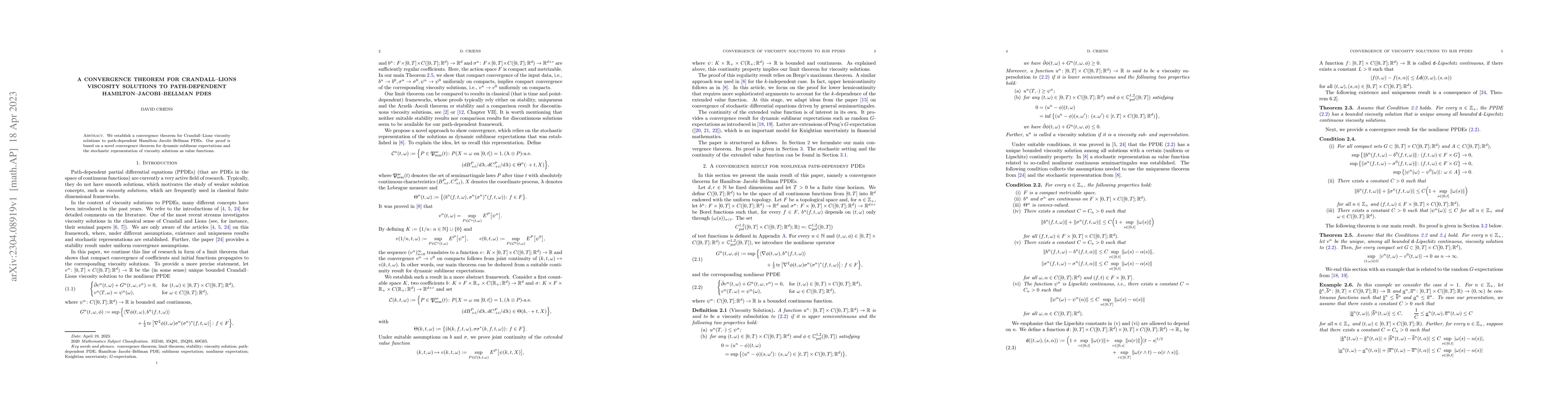 Thumbnail for A convergence theorem for Crandall-Lions viscosity solutions to
  path-dependent Hamilton-Jacobi-Bellman PDEs
