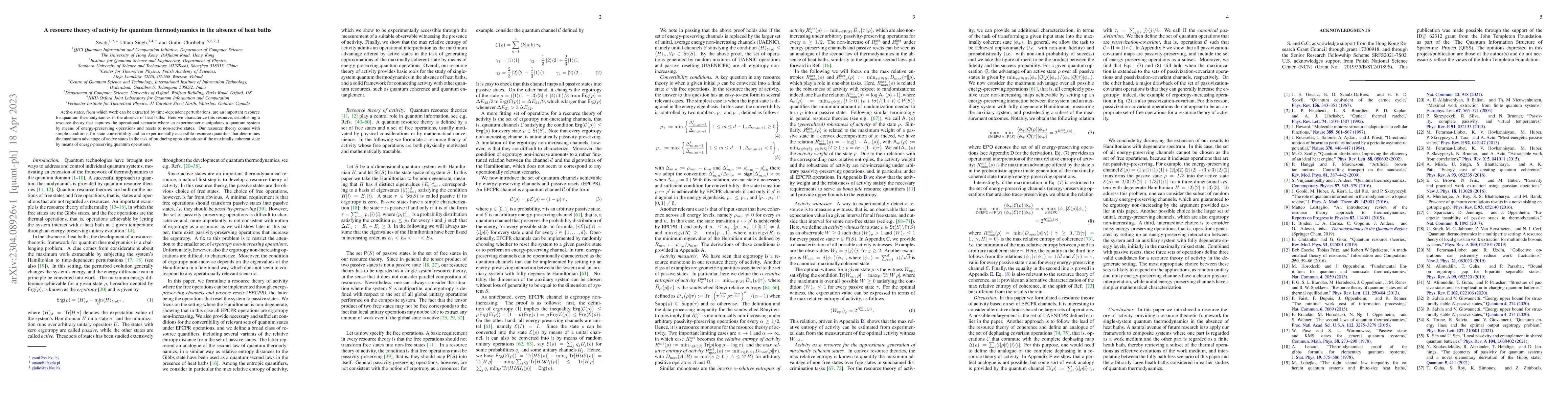 Thumbnail for A resource theory of activity for quantum thermodynamics in the absence
  of heat baths