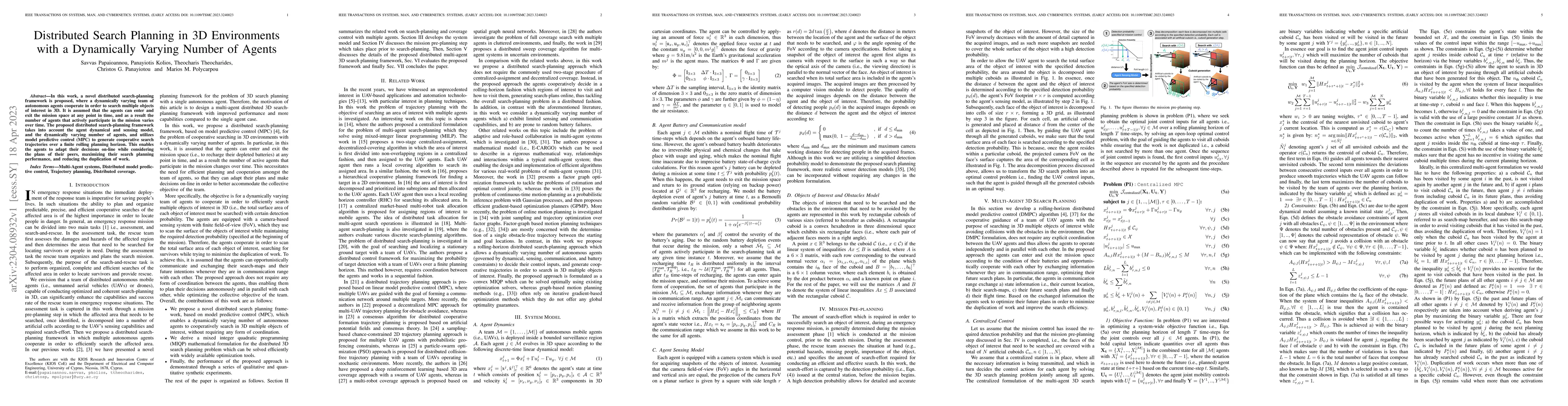 Thumbnail for Distributed Search Planning in 3-D Environments With a Dynamically
  Varying Number of Agents