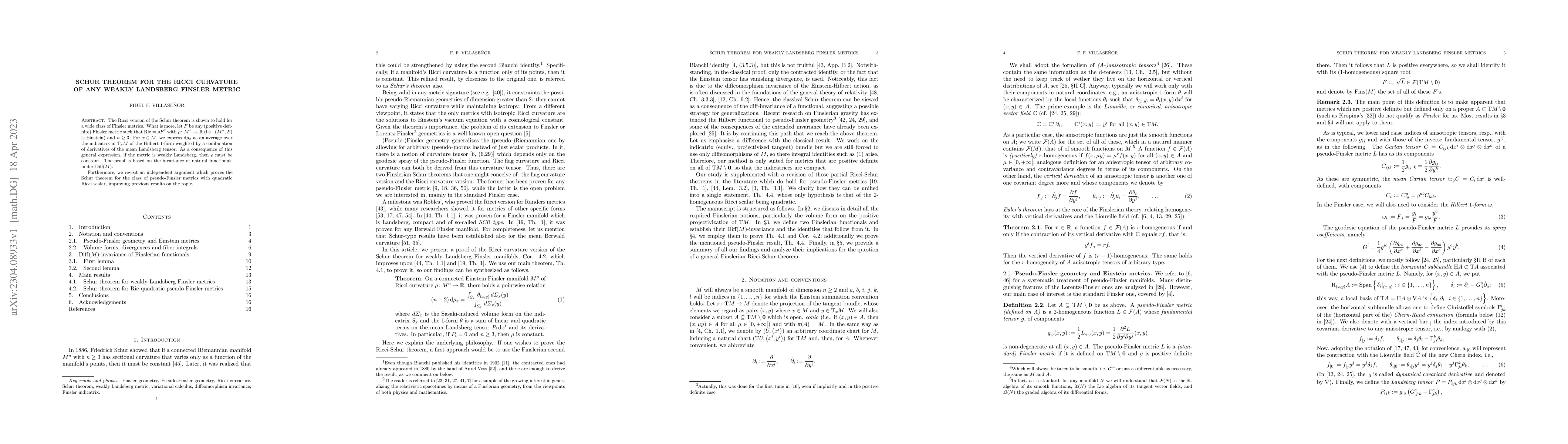 Thumbnail for Schur theorem for the Ricci curvature of any weakly Landsberg Finsler
  metric