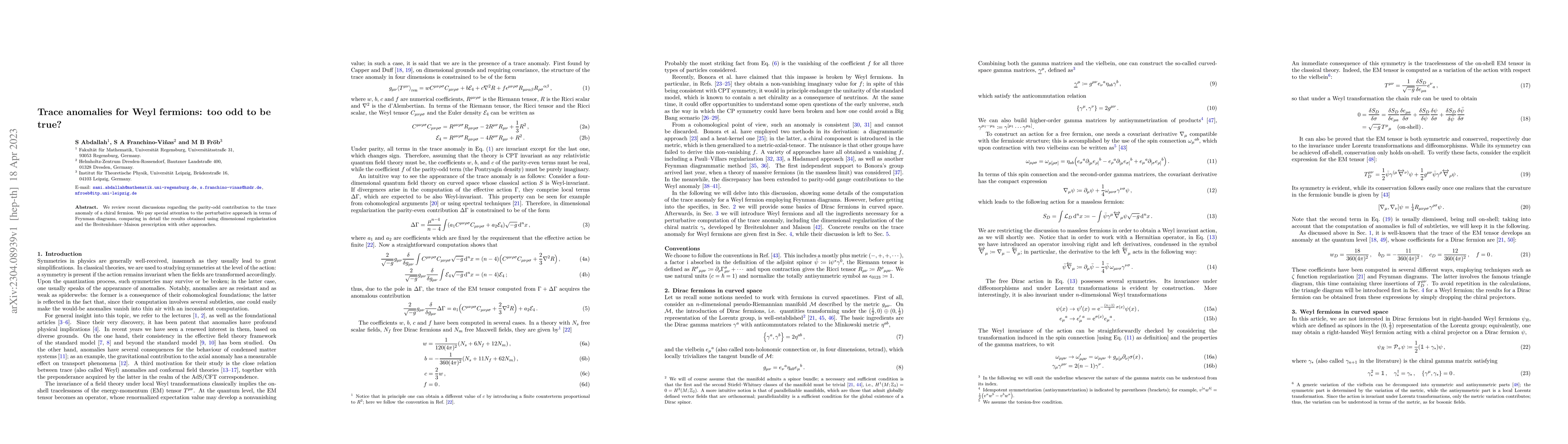 Thumbnail for Trace anomalies for Weyl fermions: too odd to be true?