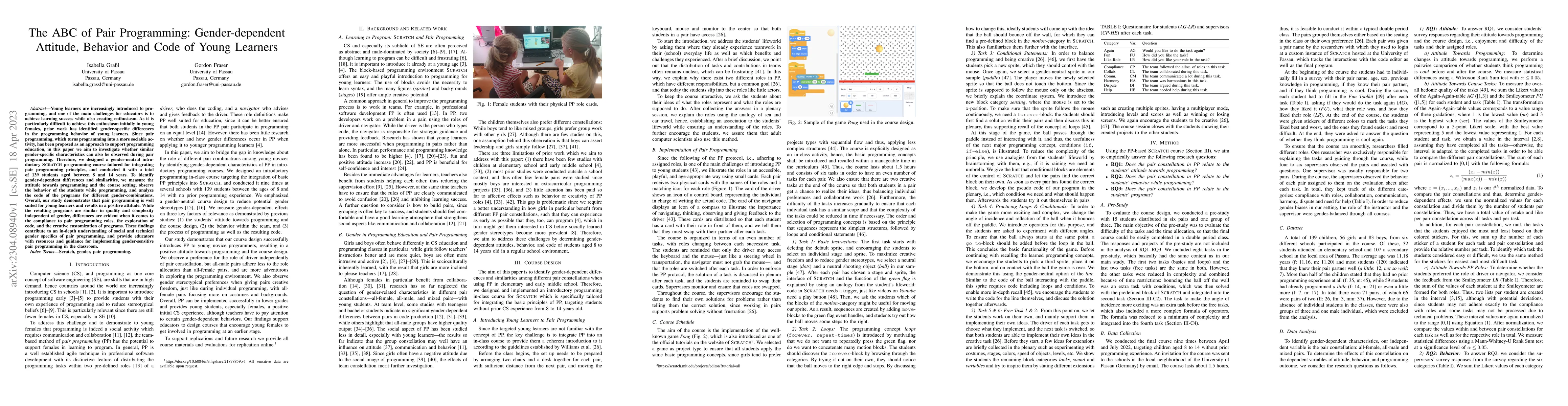 Thumbnail for The ABC of Pair Programming: Gender-dependent Attitude, Behavior and
  Code of Young Learners