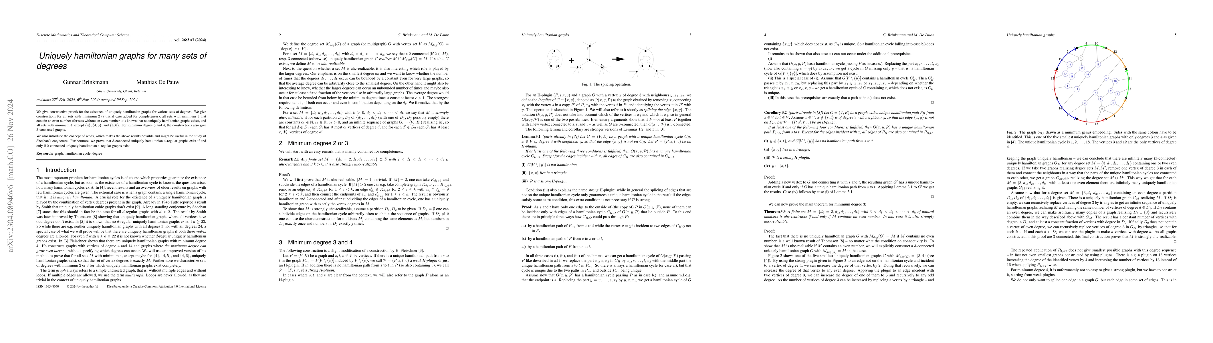 Thumbnail for Uniquely hamiltonian graphs for many sets of degrees