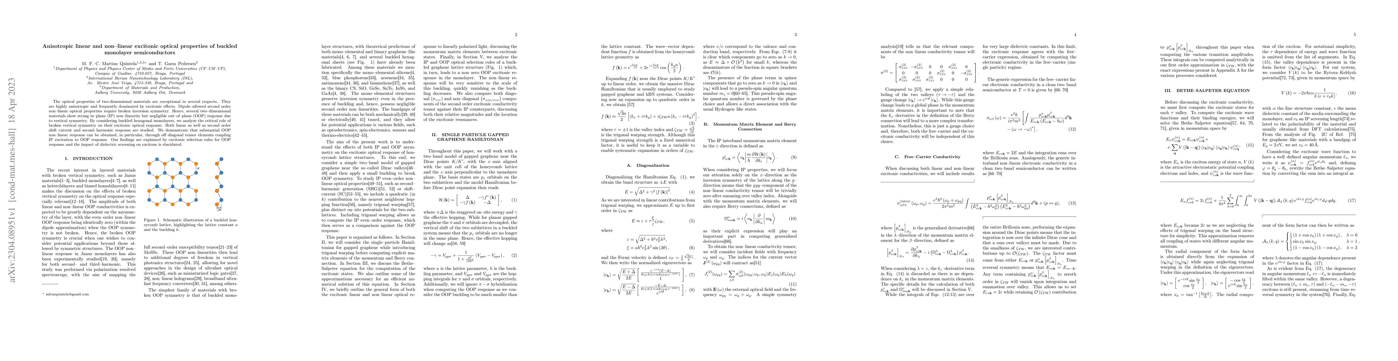 Thumbnail for Anisotropic linear and non-linear excitonic optical properties of
  buckled monolayer semiconductors
