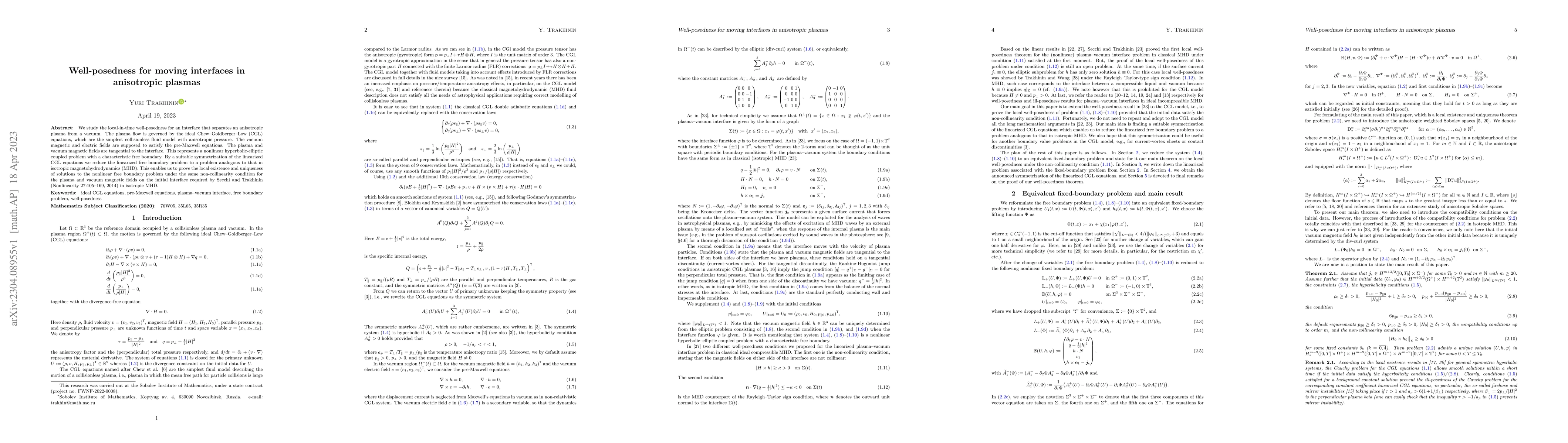 Thumbnail for Well-posedness for moving interfaces in anisotropic plasmas
