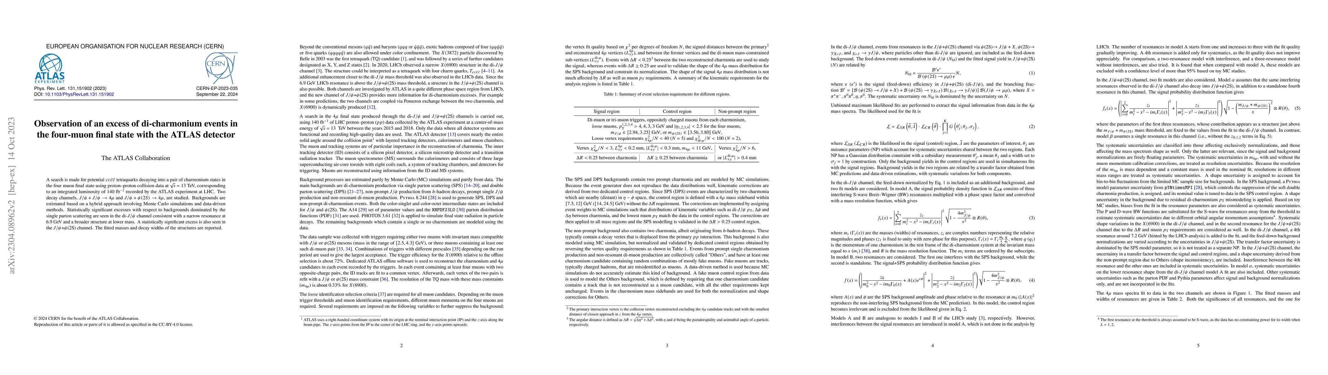 Thumbnail for Observation of an excess of di-charmonium events in the four-muon final
  state with the ATLAS detector