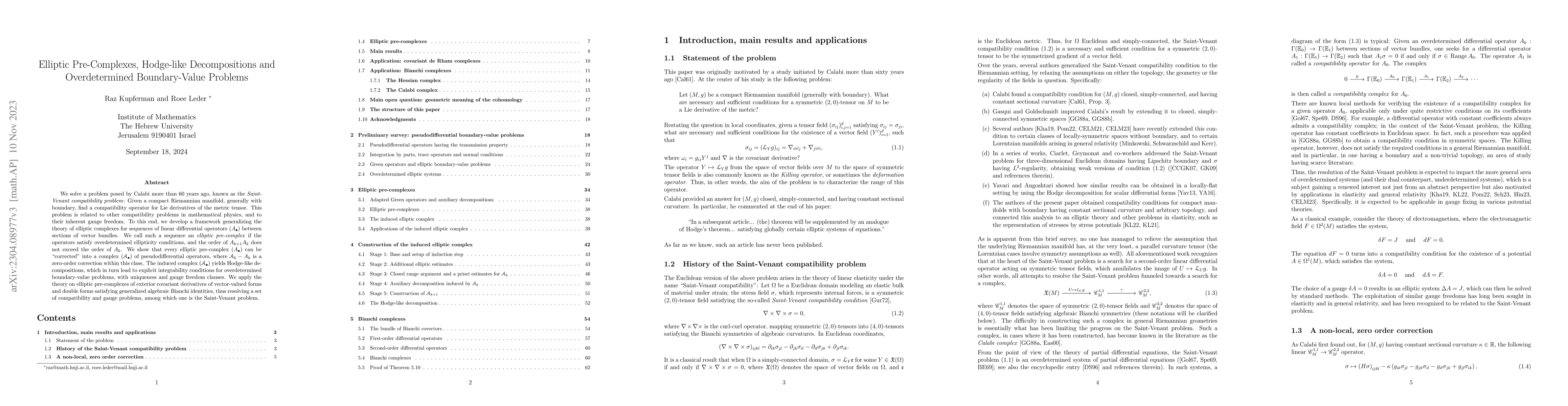 Thumbnail for Elliptic Pre-Complexes, Hodge-like Decompositions and Overdetermined
  Boundary-Value Problems
