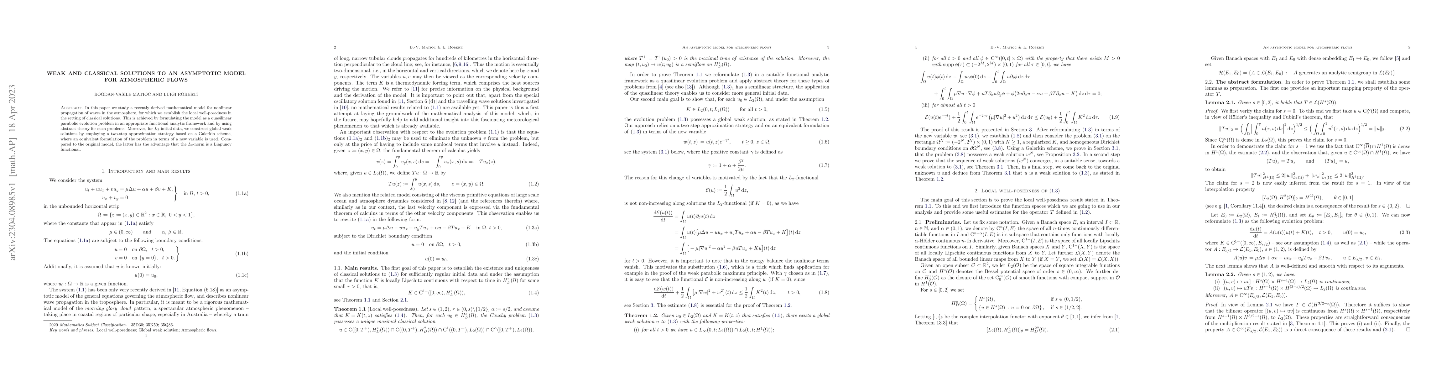 Thumbnail for Weak and classical solutions to an asymptotic model for atmospheric
  flows