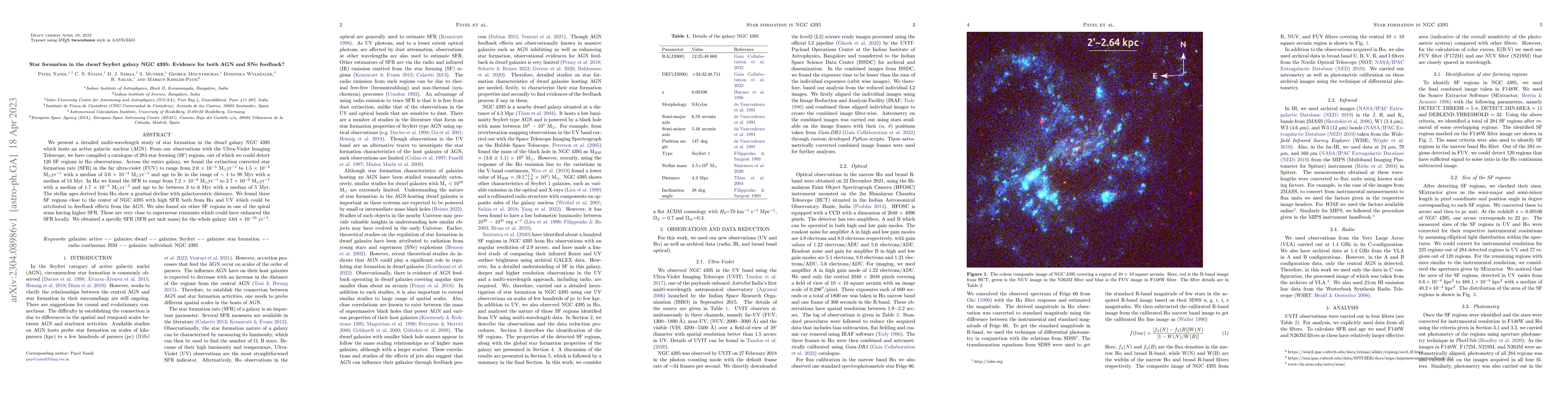 Thumbnail for Star formation in the dwarf Seyfert galaxy NGC 4395: Evidence for both
  AGN and SNe feedback?