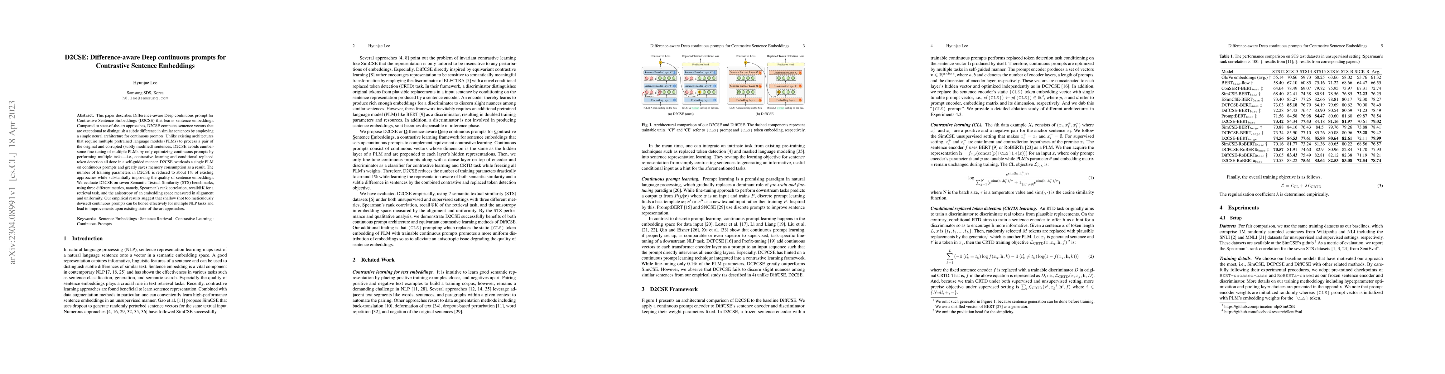 Thumbnail for D2CSE: Difference-aware Deep continuous prompts for Contrastive Sentence
  Embeddings